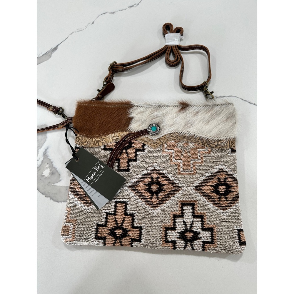 Myra Bag Xyst Small Crossbody Bag Hair-on Hide Woven Rug‎ Southwestern